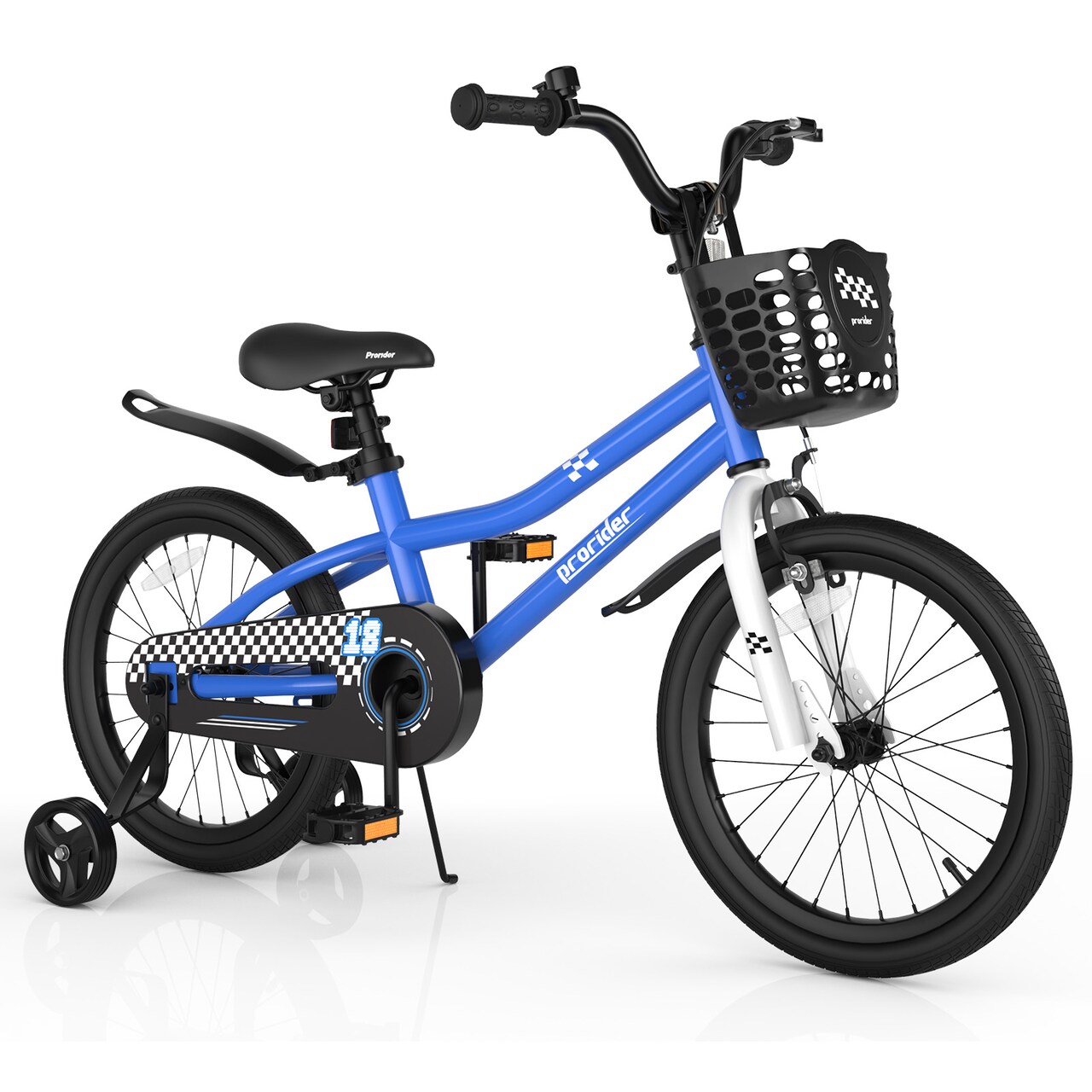 Prorider 18'' Kid's Bike with Removable Training Wheels & Basket for 4-8 Years Old White/Blue/Red/Skyblue
